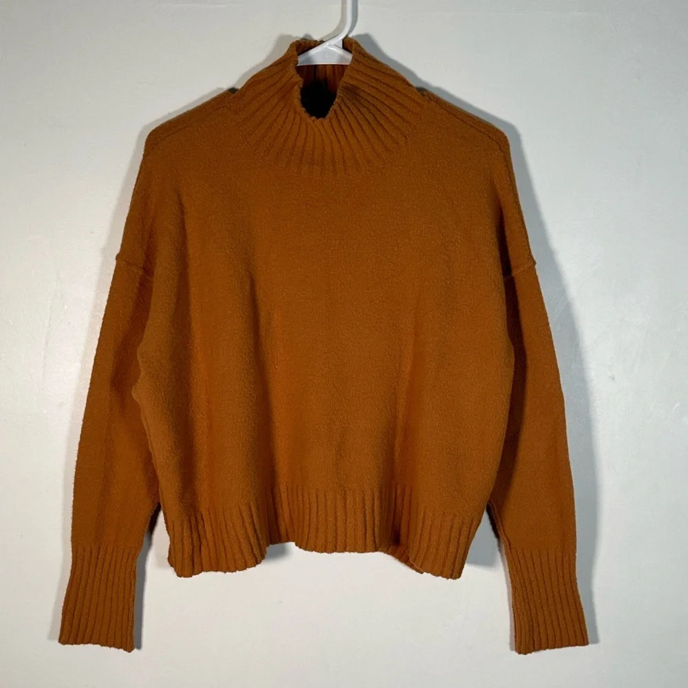 Free People Sweater Ribbed Mock Neck In Pumpkin Pie Cozy Knit Size S